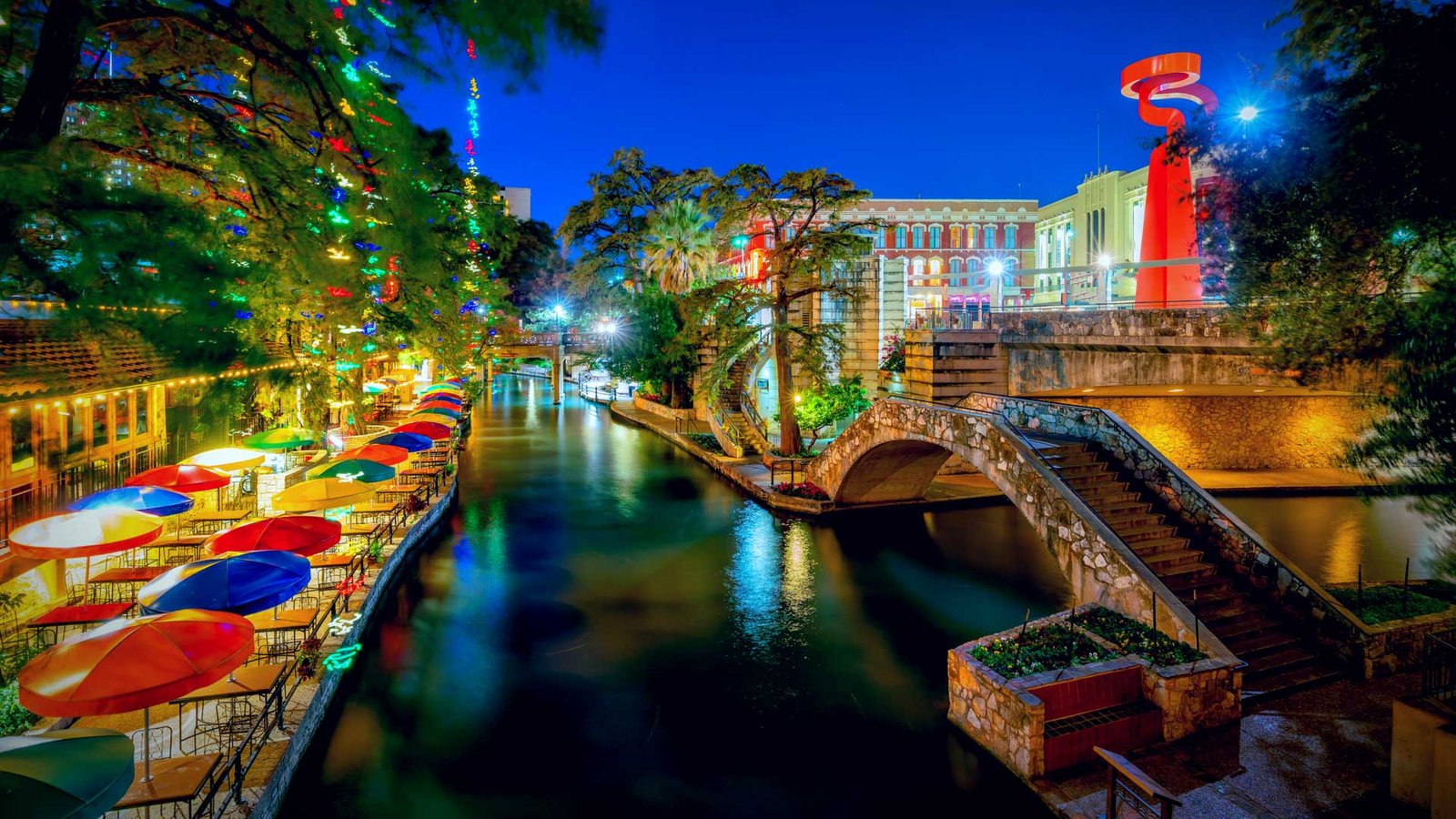 San Antonio, TX Riverwalk area at night