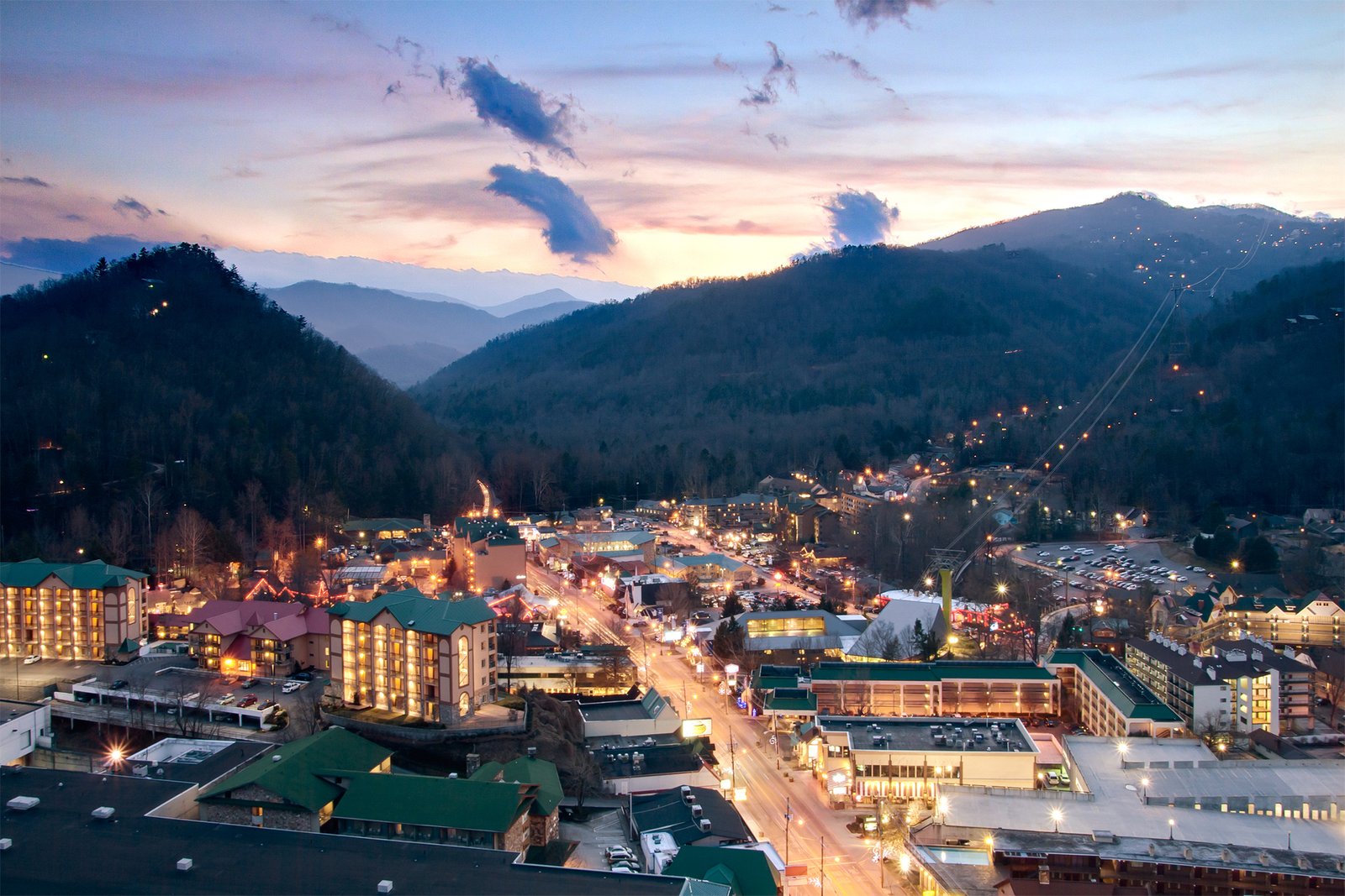 Gatlinburg, Tennessee town view at morning